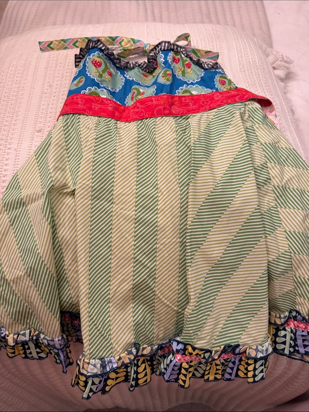 Matilda Jane Green Striped Dress with Multicolor Ruffle Trim
